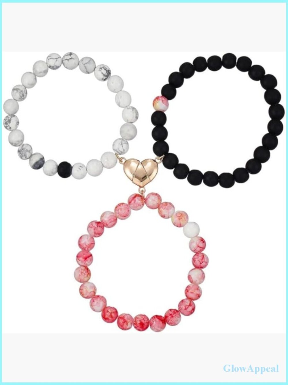 Heart Beaded Bracelet Set of 3 BFF Friendship Bracelets for Women